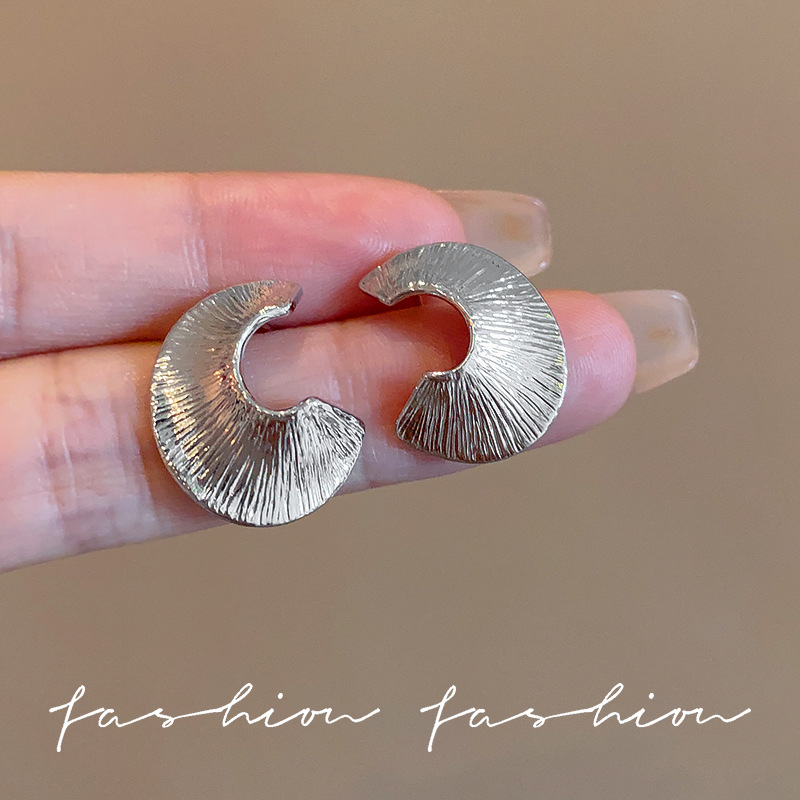 European and American exaggerated metal hammer pattern silver earrings for women, with a niche design sense, high-end cold style, individual temperament and trendy earrings full figure
