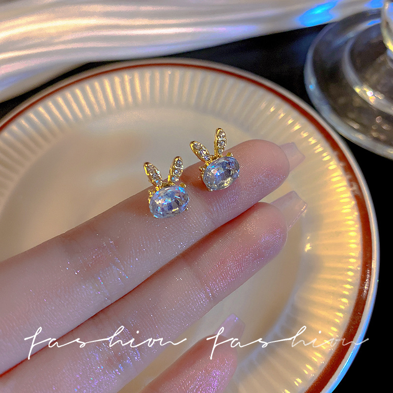 Little Rabbit Zircon stud earrings for women, a light luxury and niche design sense high-end earring accessory, a new trendy earring accessory in 2023 details Picture