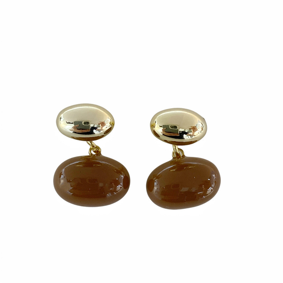 Maillard coffee-colored front and back bean earrings for autumn and winter, feminine stud earrings, 2025 new bestsellers, high-end earrings Item Picture