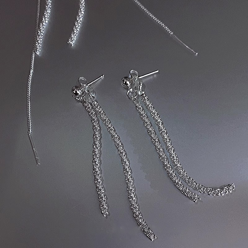 925 Silver Needle Silver fine sparkling tassel earrings, long stud earrings, women's niche design sense, high-end unique light luxury earrings Application Scenario