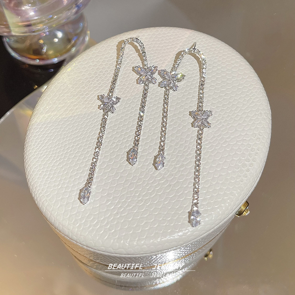 925 Silver Needle delicate and exquisite butterfly earrings, versatile for women, long zircon stud earrings, elegant and stylish tassel earrings full figure
