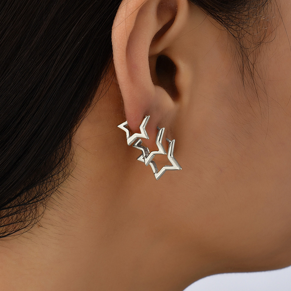 A set of 3-piece copper five-pointed star earrings in a minimalist and versatile style for cross-border fashion from Europe and America details Picture
