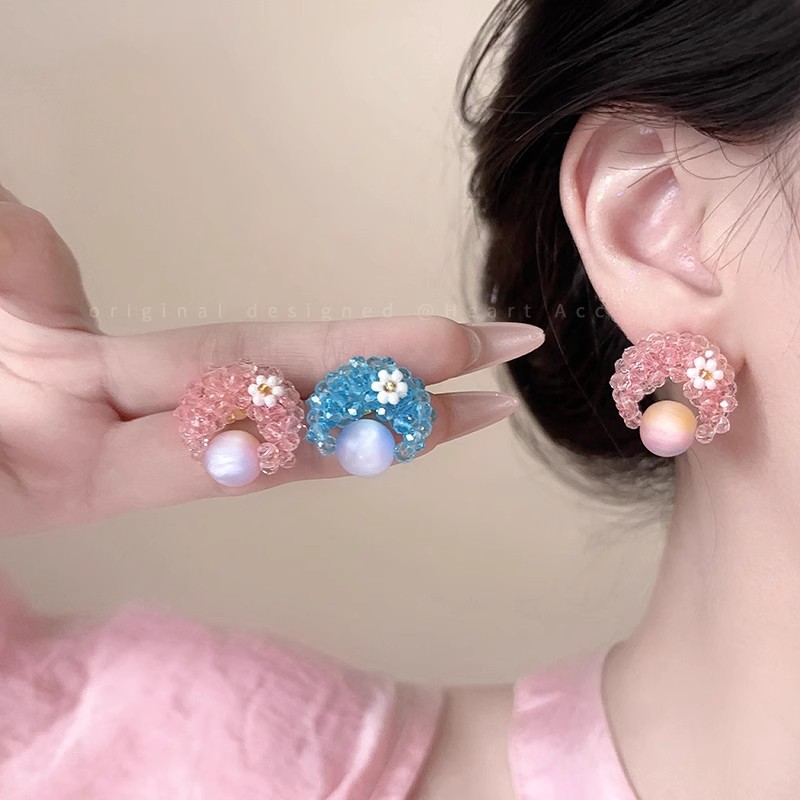 Blue Moon Planet Silver Needle Stud earrings for women, unique design sense, sweet and elegant, niche, exquisite and versatile earrings full figure