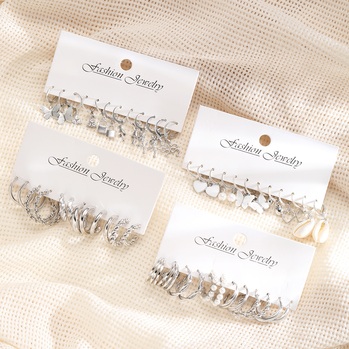 European and American new cross-border simple ins three-tube butterfly rose mushroom shell earrings 24-piece set earrings details Picture