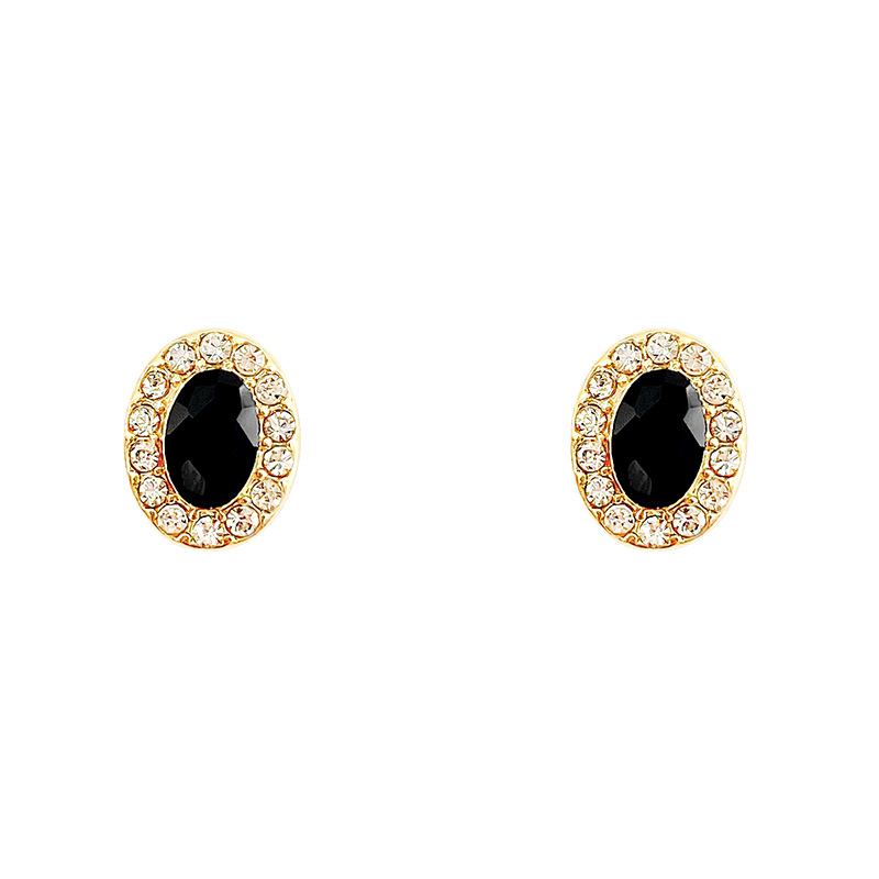Exquisite and small black zircon oval ear studs for women, Japanese and Korean niche design sense, simple and high-quality earrings wholesale Item Picture