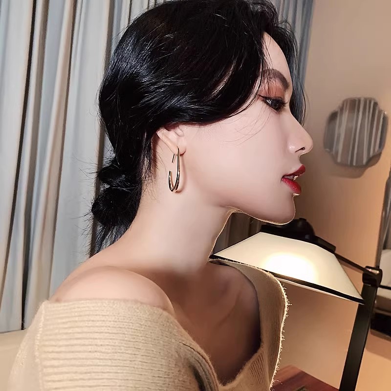 Oval earrings, a niche design for women, with a high-end and elegant style. New trendy retro earrings from 2025. Exaggerated earrings details Picture