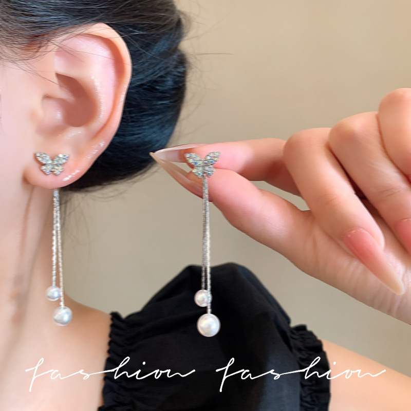 Gentle style bow pearl tassel earrings for women, light luxury, niche and high-end feel, Korean-style exquisite and versatile earrings details Picture