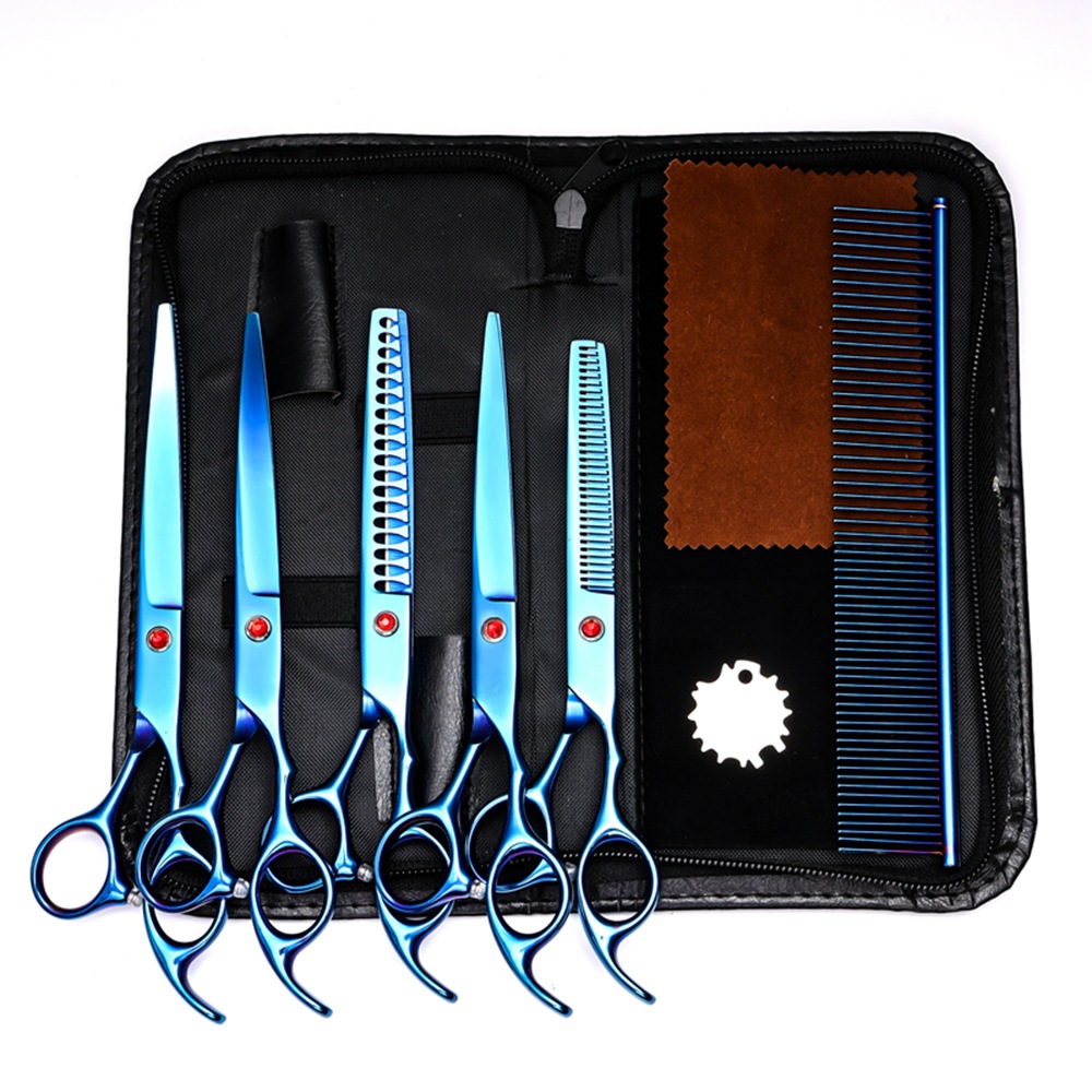 Pet grooming scissors set, split color flat scissors, upper and lower curved fishbone, cat and dog grooming and hairdressing pet scissors undefined