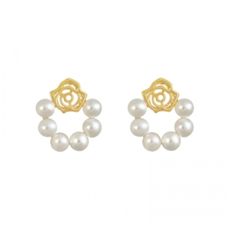 Geometric Circle S925 Silver needle, Korean flower pearl, elegant Internet celebrity girl, small, versatile and fashionable stud earrings Item Picture