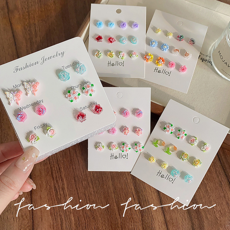 Pink flower light luxury earrings, cute, sweet, cool and fashionable earrings, niche new silver needle earrings, unique earrings full figure