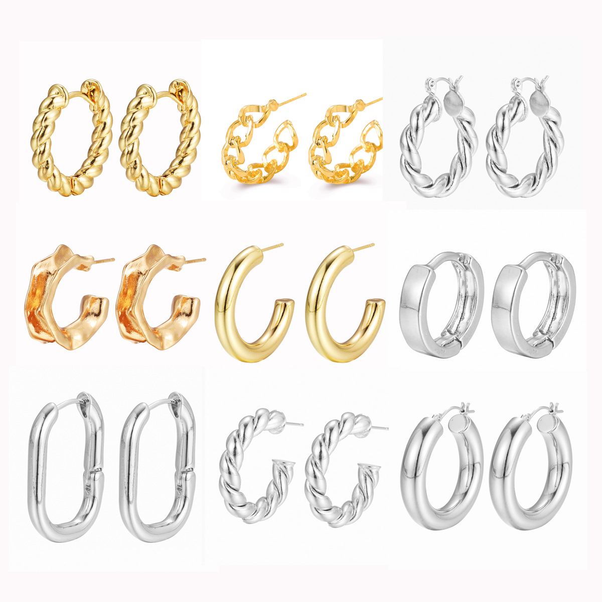 New cross-border simple and individual twisted ear rings from Europe and America, creative retro letter C-shaped metal chain earrings for women Item Picture