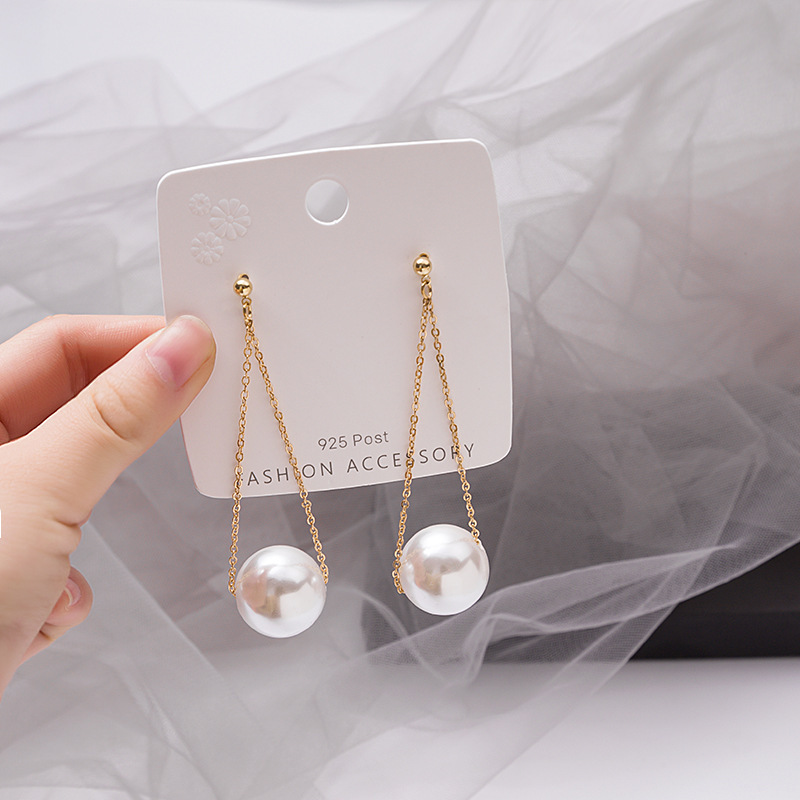 Korean-style stylish large pearl earrings, long metal chain earrings, trendy and unique stud earrings Application Scenario