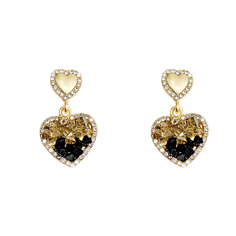 925 Silver Needle Black rhinestone heart-shaped Earrings, 2025 new trendy and stylish earrings, niche design sense earrings for women Item Picture