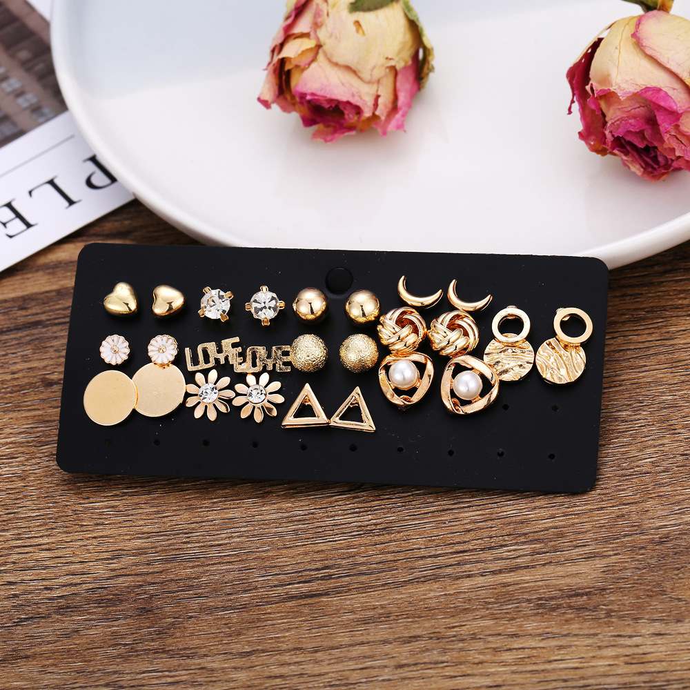 Wholesale of 14 pairs of creative and retro Daisy earrings featuring cross-border moon flowers and rhindiamond earrings from Europe and America Application Scenario