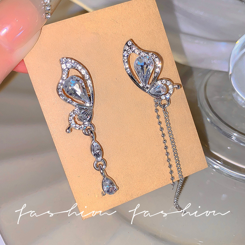 Sweet butterfly tassel earrings, super fairy and niche design, French high-end style, elegant earrings, grand earrings wholesale full figure