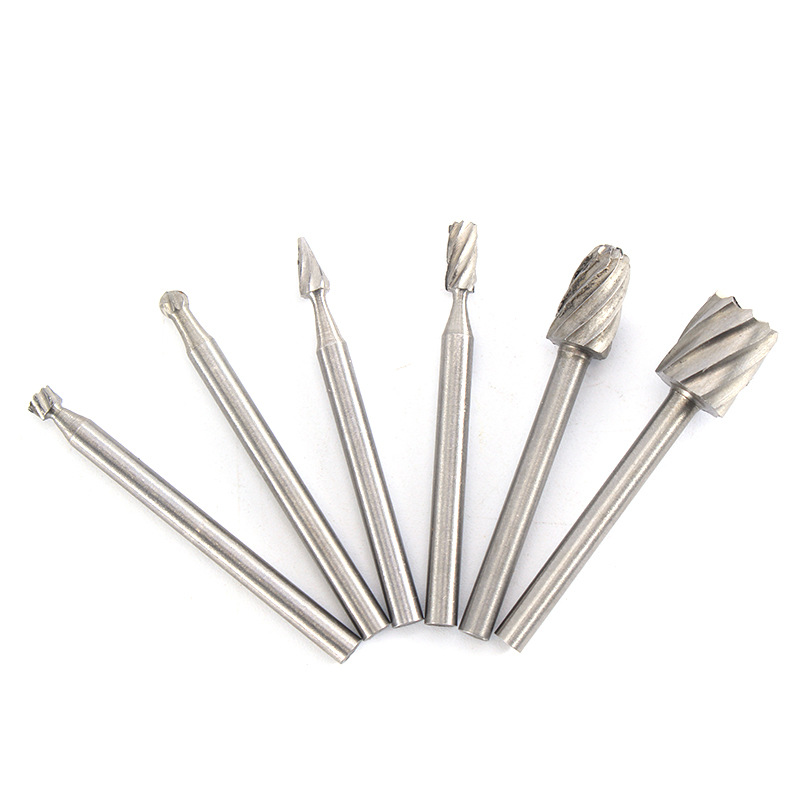 Woodworking milling cutter, special-shaped high-speed steel, electric grinding engraving, rotary file, tea tray, root carving, grinding head 6PC manufacturer full figure