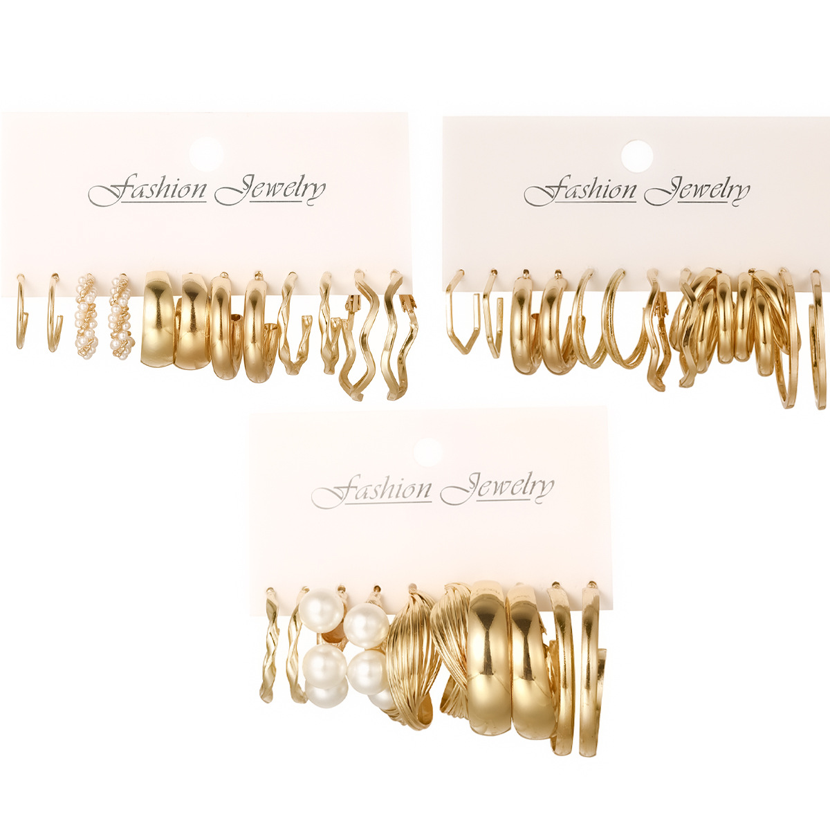 A new set of square geometric retro imitation pearl earrings from Europe and America, featuring creative and personalized metal ear rings Item Picture