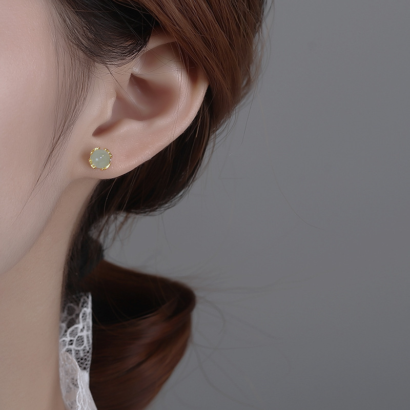 S925 Silver Needle Small imitation chalcedony stud earrings, a new Chinese-style female Internet celebrity, versatile and personalized earrings, 2023 new style earrings details Picture