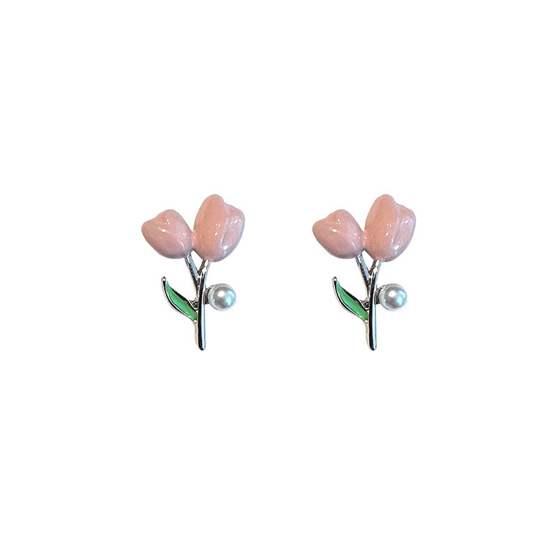 S925 Silver Needle pink tulip stud earrings for women, summer light luxury sweet earrings, niche design, fresh and trendy earrings Item Picture