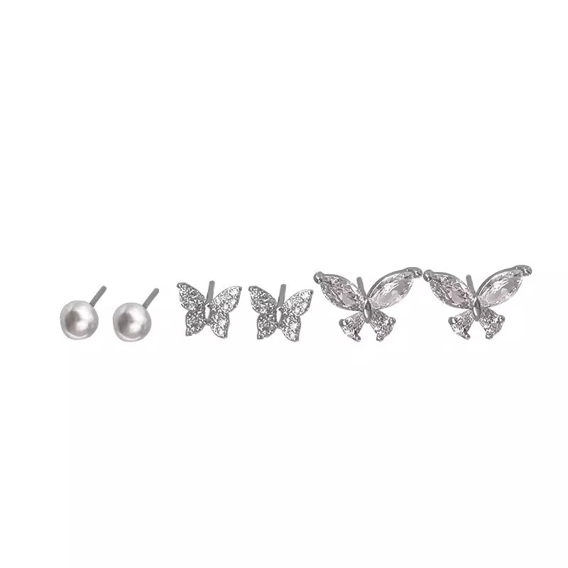 Butterfly Sparkling Diamond Pearl Set ear stud, a light luxury, niche and high-end look for women, super fairy-like and versatile student earrings Item Picture