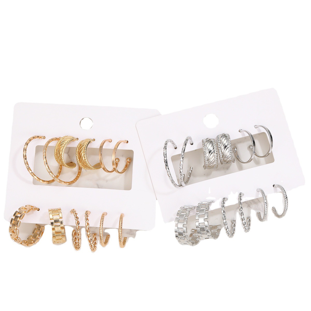 Wholesale of 6-piece cross-border new ins creative and simple C-shaped chain hollowed-out earrings with European and American metal ear rings Item Picture