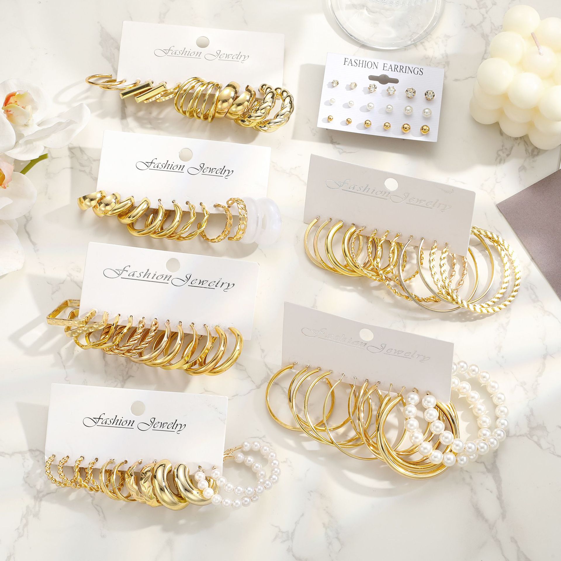 A 45-piece Amazon C-shaped twisted metal earring set, a popular cross-border bestseller for simple and light luxury women from Europe and America details Picture