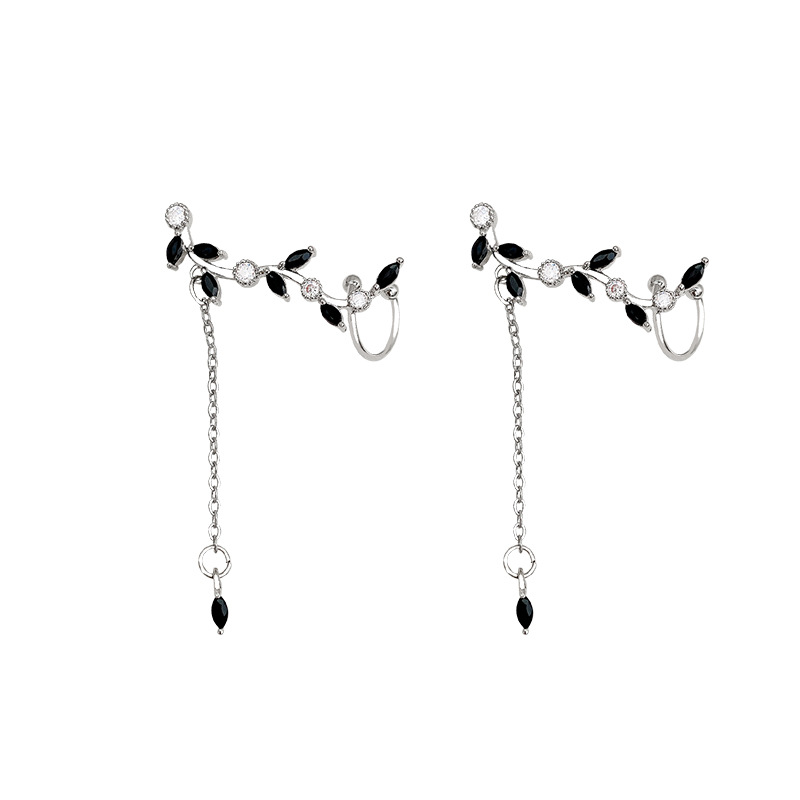 Sweet and cool girl black zircon tassel elegant earrings, personalized and fashionable slimming, cold style high-end earrings and accessories wholesale Item Picture
