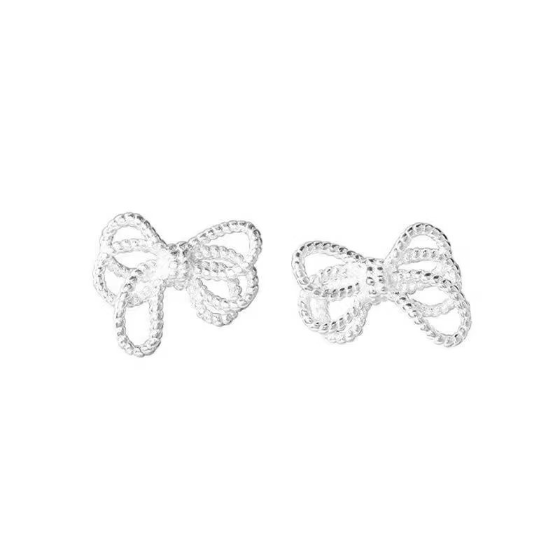Korean-style twisted rope knot bow stud earrings, a niche design for women, versatile, simple and irregular hollowed-out earrings Item Picture
