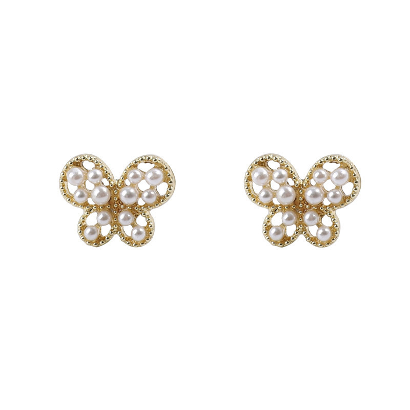 New trendy and simple bow pearl stud earrings, trendy and stylish small earrings, pure silver needle Korean earrings Item Picture