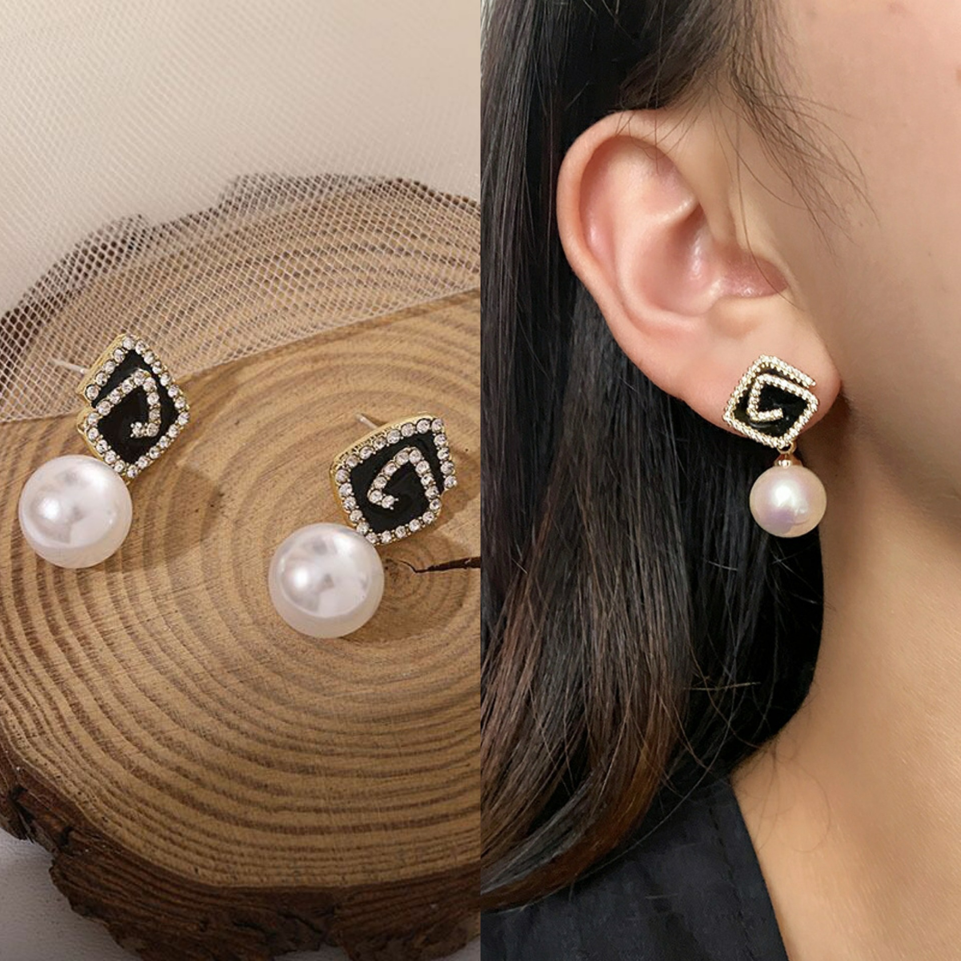 S925 Silver Needle Japanese and Korean style light Luxury Exquisite geometric pearl earrings, fashionable and trendy ladylike earrings wholesale details Picture