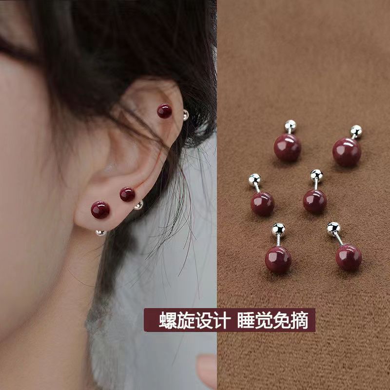 Cinnabar red ear studs for women, no need to remove ear bone studs while sleeping, nourishing ear holes, elegant earrings, best-selling, niche design sense earrings full figure