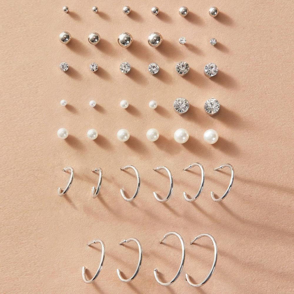 Wholesale of 20 pairs of cross-border imitation pearl zircon ear stud sets from Europe and America, featuring a creative, retro, simple and elegant style full figure