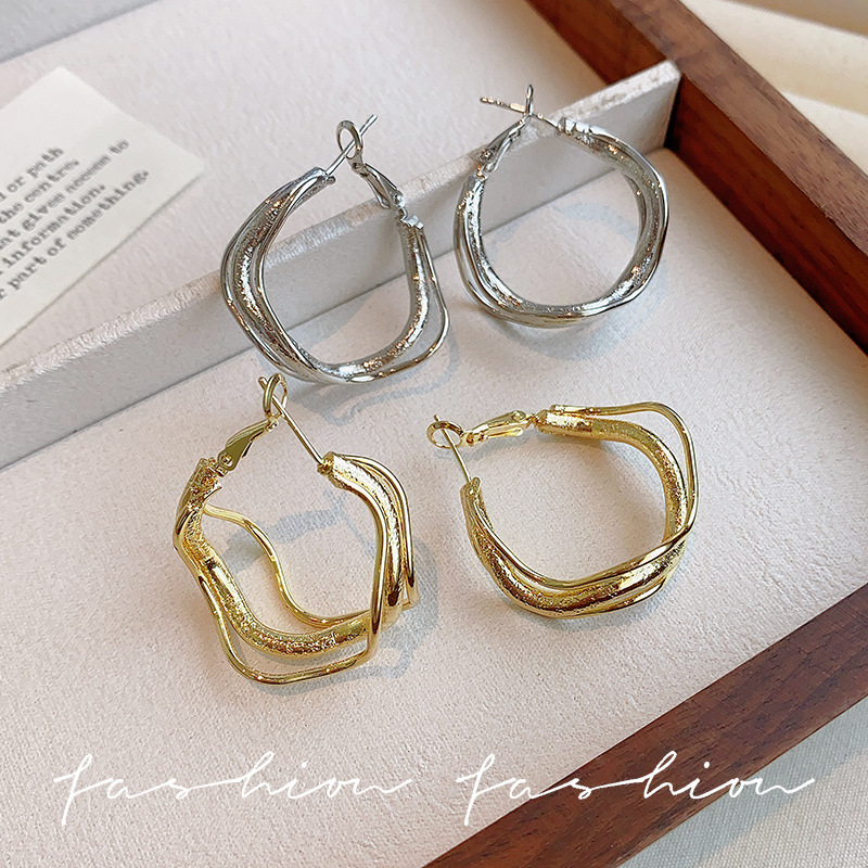 ins Cold Wave Wave Ring Earrings 2025 New bestseller, high-end, unique and niche ear ring exaggerated earrings Specification drawing