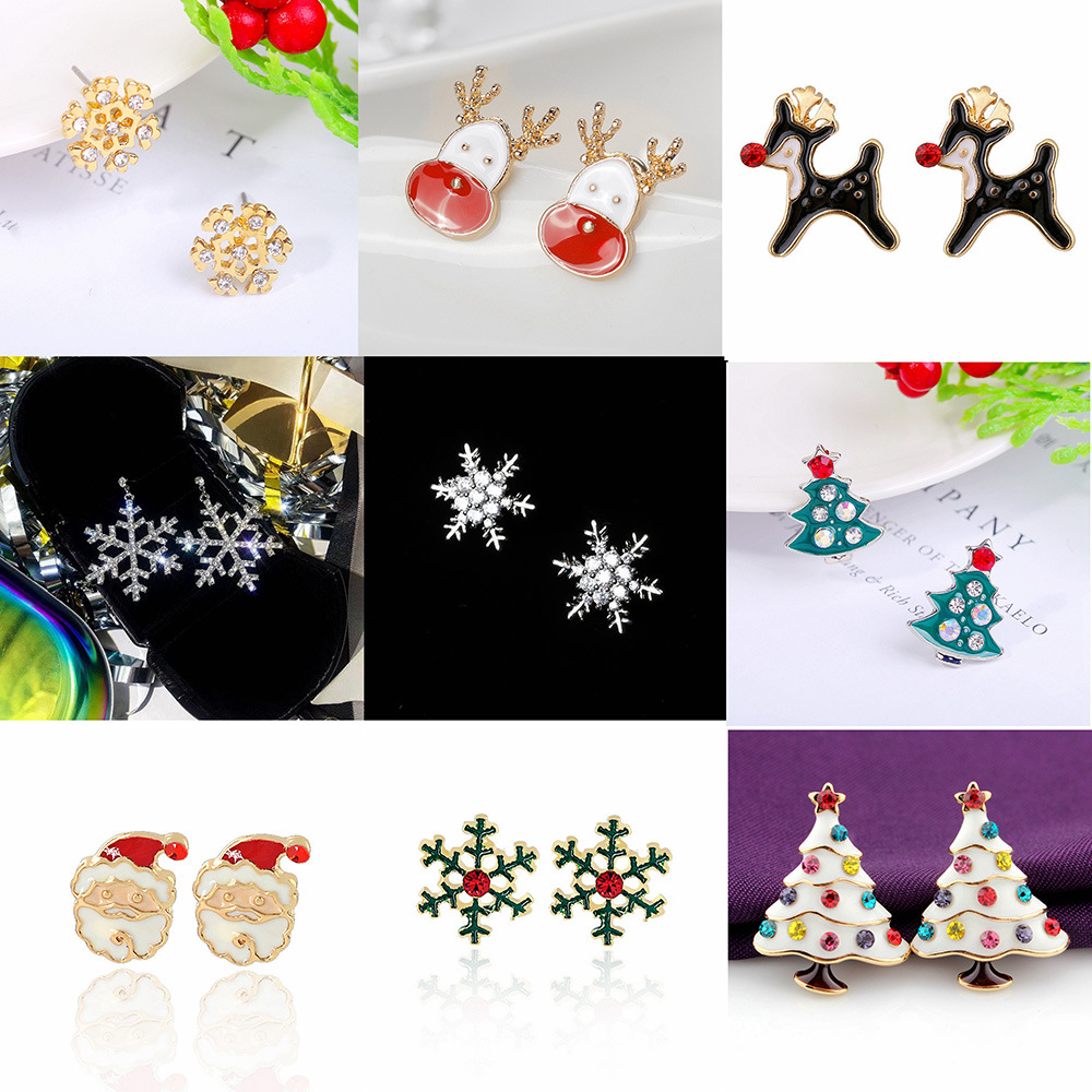 New European and American Christmas tree, old man snowflake, reindeer stud earrings, creative party, Christmas Eve and Christmas earrings full figure