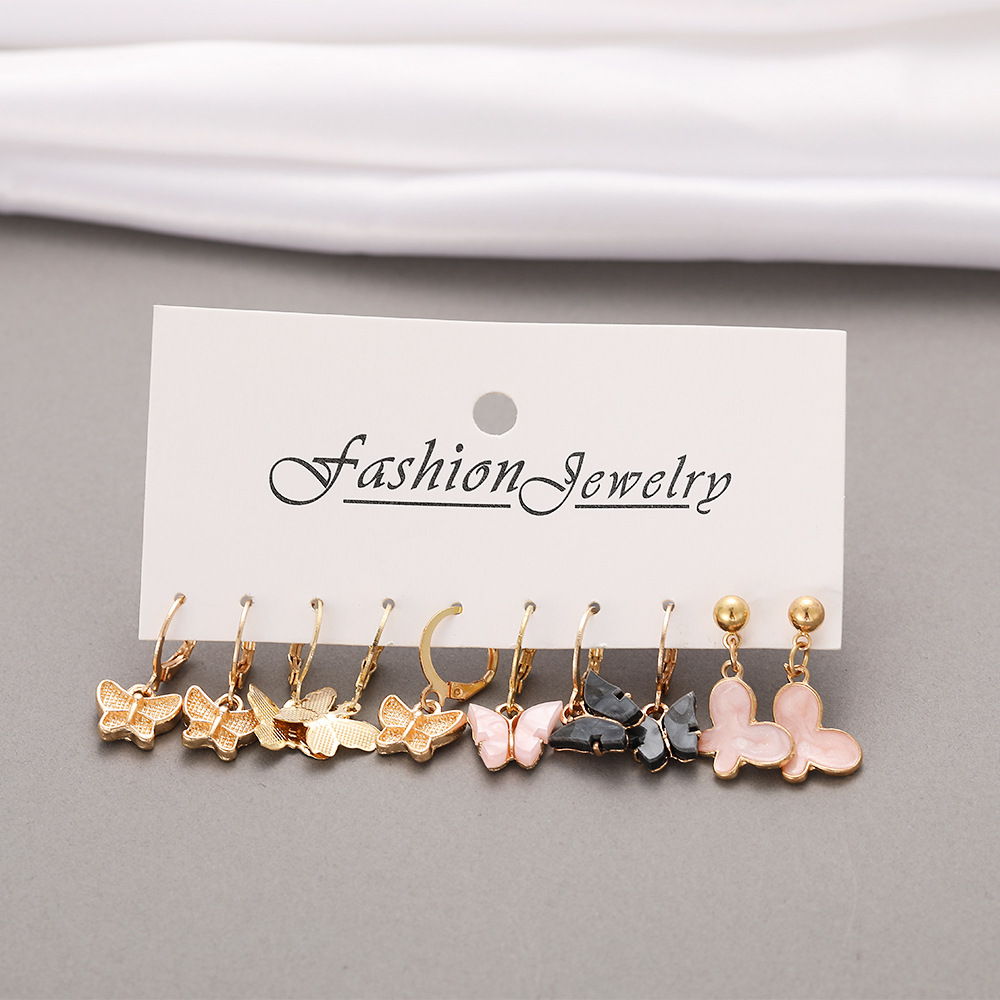Cross-border independent station acrylic butterfly earrings set of 5 pairs, creative and simple butterfly pendant earrings wholesale Specification drawing