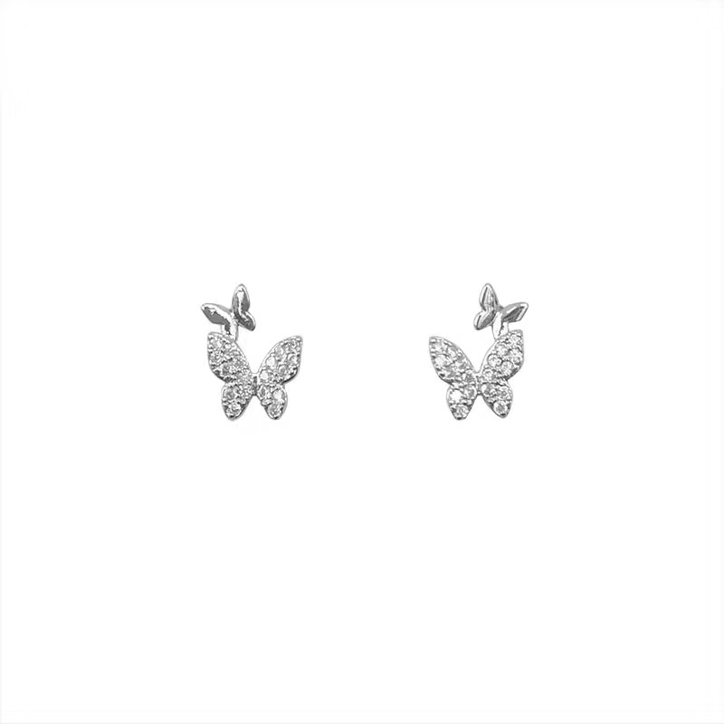 S925 silver needle stud earrings, Dongdaemun, South Korea, water diamond dynamic butterfly earrings, female Internet celebrity, super ethereal and fashionable earrings Item Picture