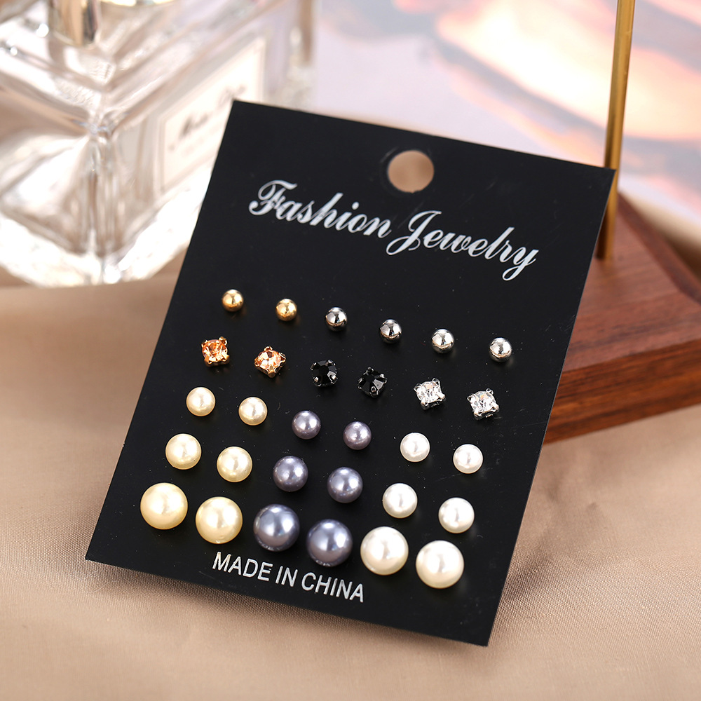wish Creative and Simple artificial pearl dot diamond Stud earring set for women from Europe and America Application Scenario