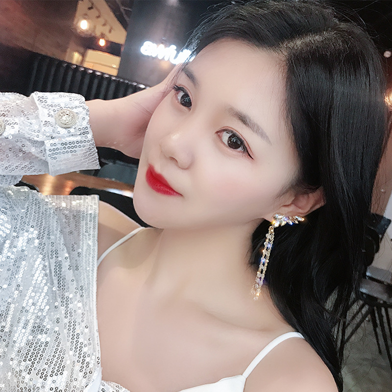 Angel Wings Long tassel Earrings s925 Silver needle Earrings, a unique, exaggerated and fashionable new style for trendy girls details Picture