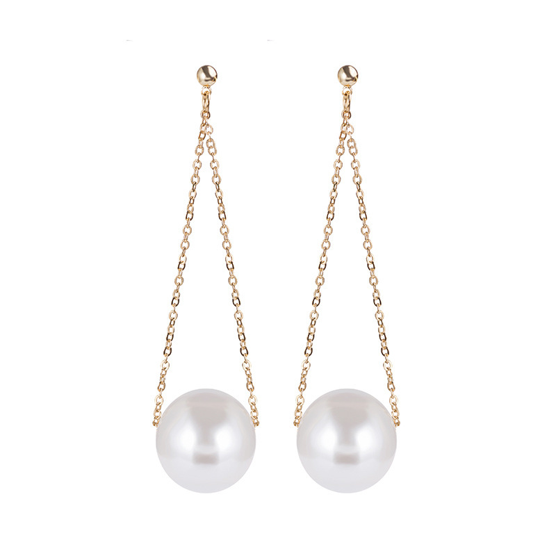 Korean-style stylish large pearl earrings, long metal chain earrings, trendy and unique stud earrings Item Picture