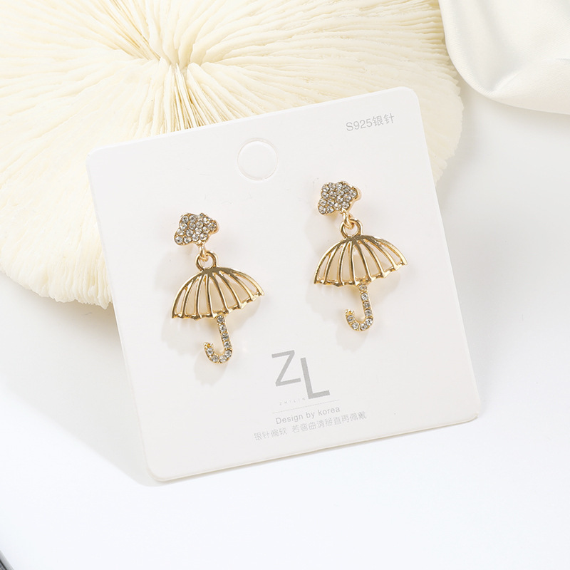 S925 Silver Needle, a new Korean style with a full diamond umbrella, cute and elegant, and stud earrings, a female Internet celebrity with a trendy personality Item Picture