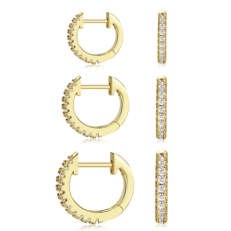 Hot-selling fashionable copper earrings in Europe and America, Amazon simple zirconium-set D-shaped ear loops, 18k gold-plated circular ear buckles, single-row diamonds full figure