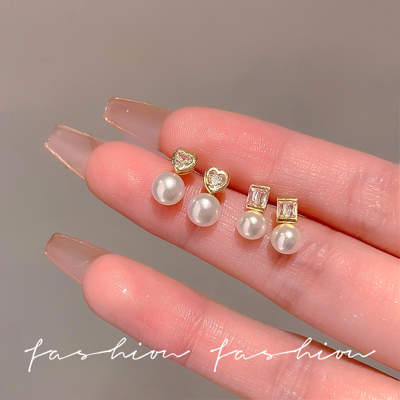 Pearl zircon earrings, stud earrings, women's 925 silver needle, light luxury style earrings, niche design, high-end feel, Yiwu accessories full figure