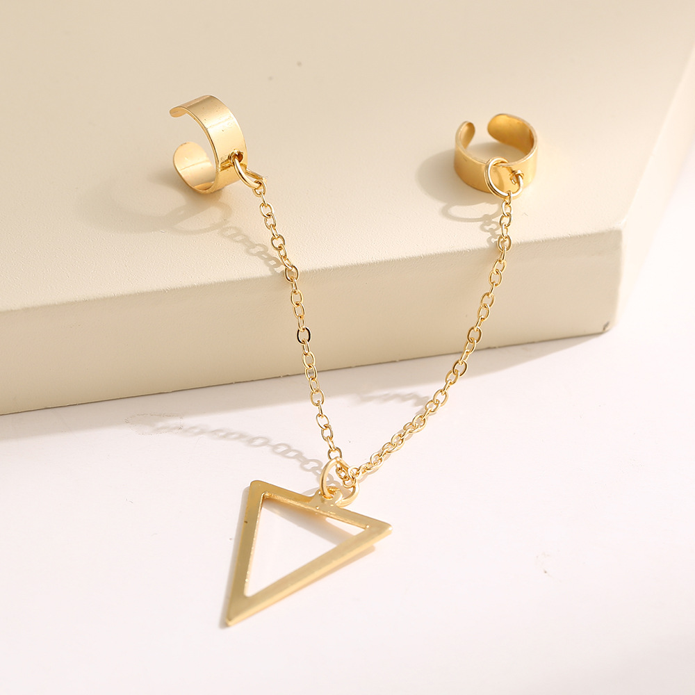 New European and American cross-border punk personality earrings, new ear bone clips, no ear holes, high-end triangular chain ear clips wholesale Specification drawing