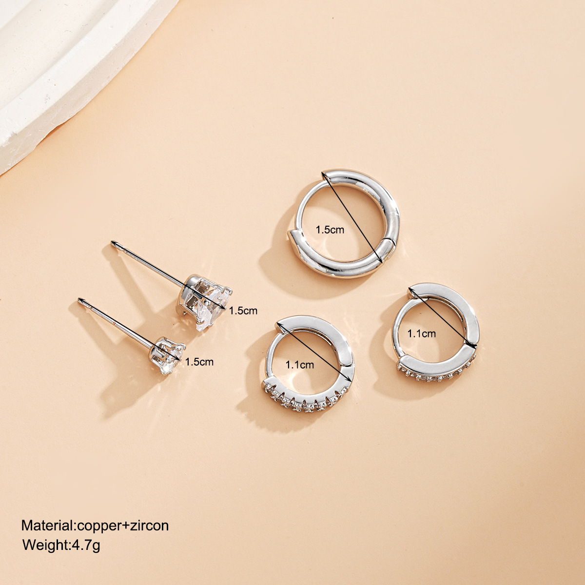 Cross-border best-selling European and American fashion zircon heart-shaped copper earrings 5-piece set, stud earrings, high-end and stylish trendy earrings wholesale details Picture
