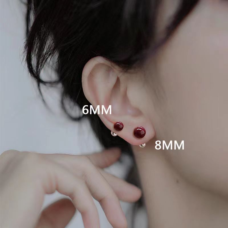Cinnabar red ear studs for women, no need to remove ear bone studs while sleeping, nourishing ear holes, elegant earrings, best-selling, niche design sense earrings details Picture