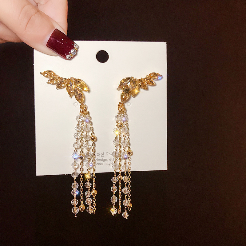Angel Wings Long tassel Earrings s925 Silver needle Earrings, a unique, exaggerated and fashionable new style for trendy girls Specification drawing