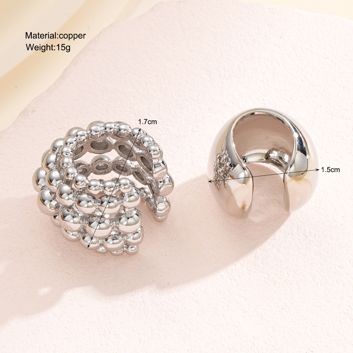 A new cross-border creative and exquisite C-shaped semi-circular beaded ear clip, a fashionable accessory and a set of high-end copper earrings for women details Picture