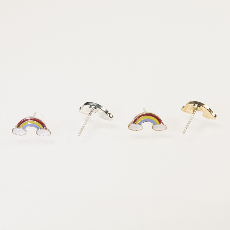 S925 Silver Needle Niche design Rainbow cloud Stud earrings, fresh and cute earrings, small and simple ladies' stud earrings Specification drawing