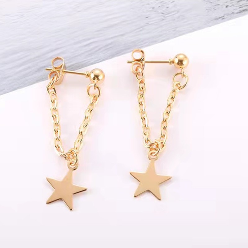 Korean version of niche, fashionable and simple lady's personality and temperament, golden tassel earrings, star chain ear studs hanging at the back Specification drawing