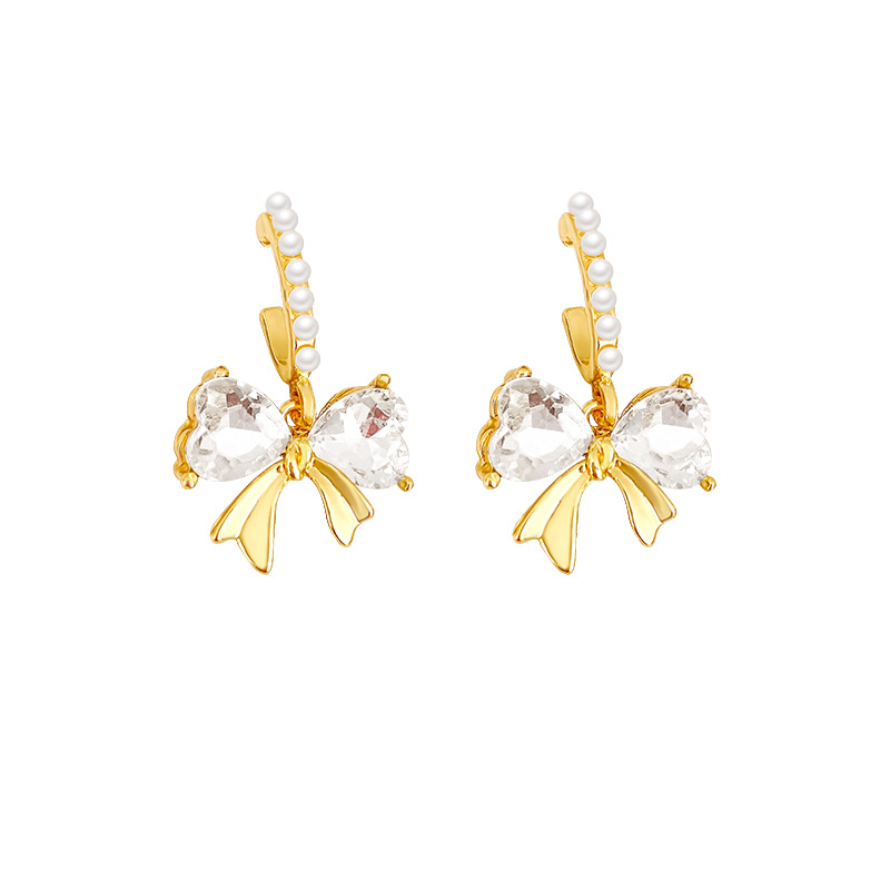 Elegant zircon butterfly crystal earrings for women, new trendy pearl stud earrings from Japan and South Korea, versatile, high-end and exquisite earrings Item Picture